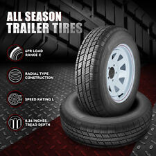 2 Radial Trailer Tire Rim Set ST205/75R15 Load C 5-Lug 8 Spoke Wheel All Season picture