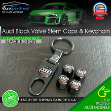 Audi Valve Stem Caps and Keychain Black Emblem Wheel Tire Cap A3 A4 A5 A6 Q5 Q7 picture