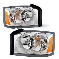 For 2005-2007 Dodge Dakota Headlights Chrome Amber Pair Headlamps Set of 2PC L+R picture