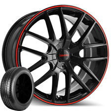 (Set of 4) Touren TR60 16x7 5x112/5x120 Black/Red Rims w/205/55R16 Kenda Tires picture
