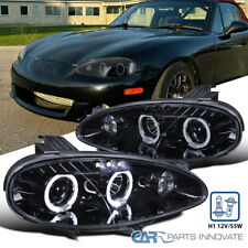 Glossy Black For 01-05 Mazda Miata MX5 Smoke LED Halo Projector Headlights Lamps picture