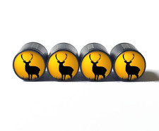 Deer Silhouette Sunset Tire Valve Caps - Black Aluminum - Set of Four picture