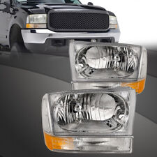 Headlights Set For 99-04 Ford F250 F350 F450 Super Duty Excursion 4Pc Chrome picture