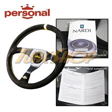 ITALY PERSONAL TROPHY 350MM STEERING WHEEL BLACK SUEDE YELLOW LOGO STICHING HORN picture