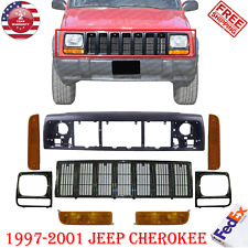 Grille Assembly + Header Panel + Bezels + Lights Kit For 1997-2001 Jeep Cherokee picture
