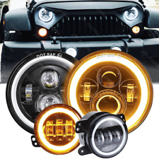 For Jeep Wrangler JK 2007-2018 Combo DOT 7'' LED Halo Headlights Fog Lights Kits picture