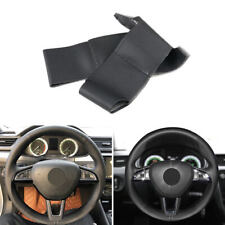 Black LEATHER Steering Wheel Cover For Skoda Citigo Fabia Octavia Superb 2013-19 picture