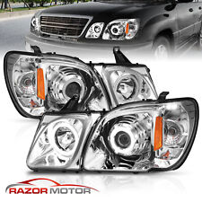 [Dual LED Halo]For 1998-2007 Lexus LX470 Angel Eye Projector Chrome Headlights picture