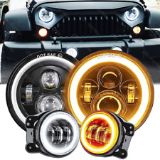 2007-2018 for Jeep Wrangler JK JKU Halo LED Headlights+Fog Lights Combo Kit picture