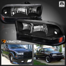 Fits 1998-2004 Chevy S10 Pickup Blazer Black Headlights+Bumper Signal Lamps Pair picture