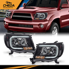 Fit For 2005-2011 Toyota Tacoma Black LED Tube Headlights HeadLamps picture