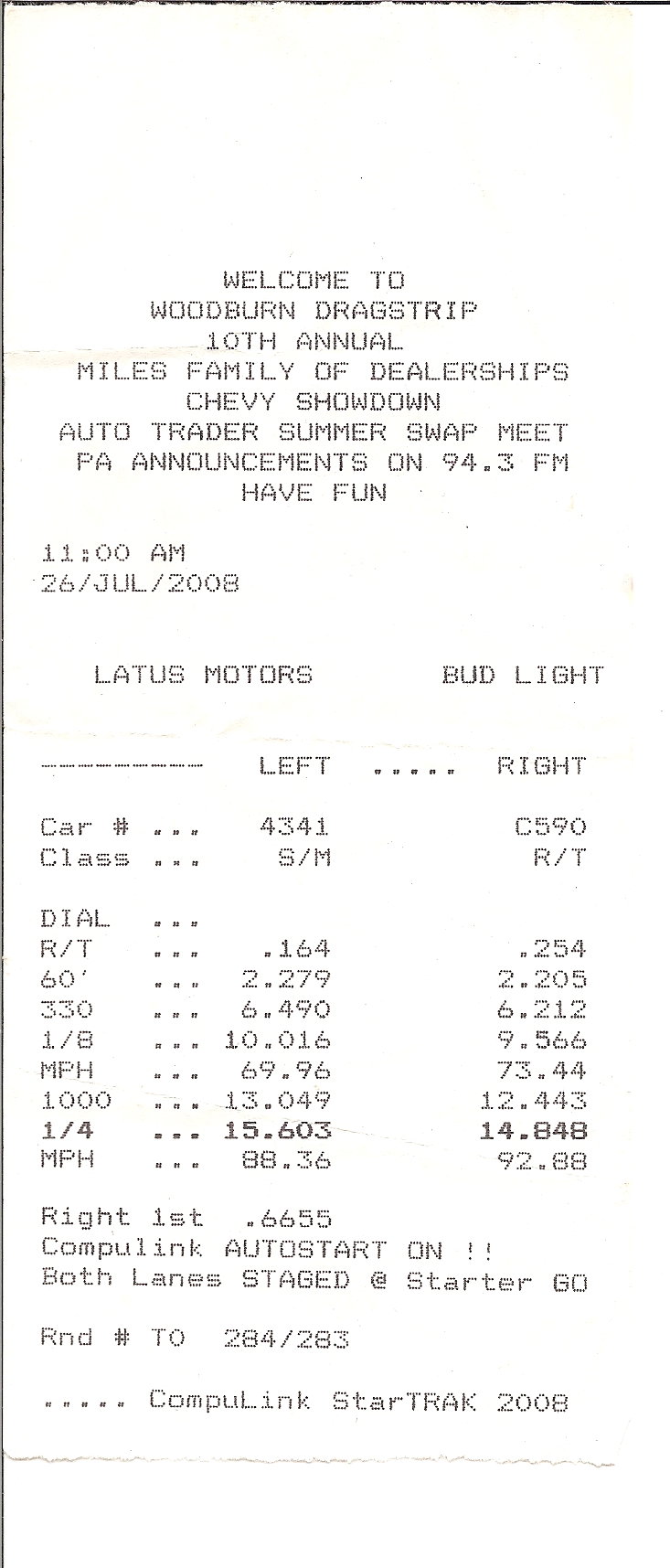 1995  Pontiac Bonneville SE Timeslip Scan