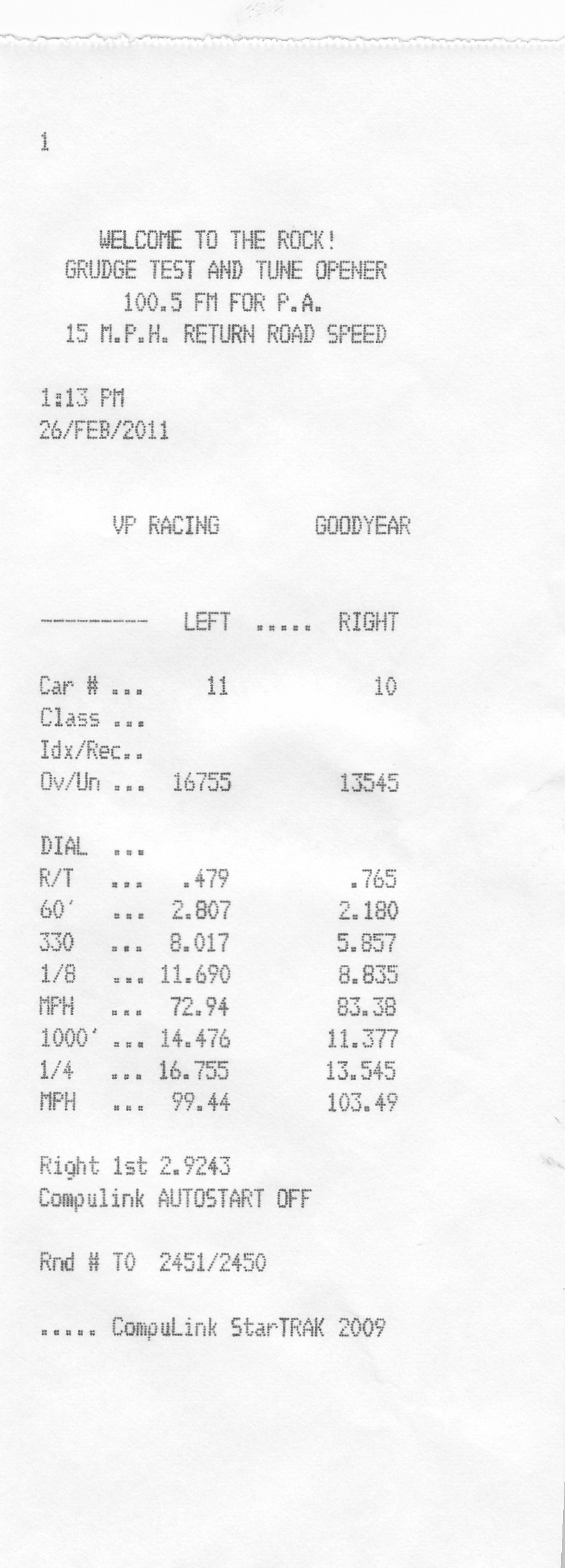 2011  Ford Mustang V6 Timeslip Scan