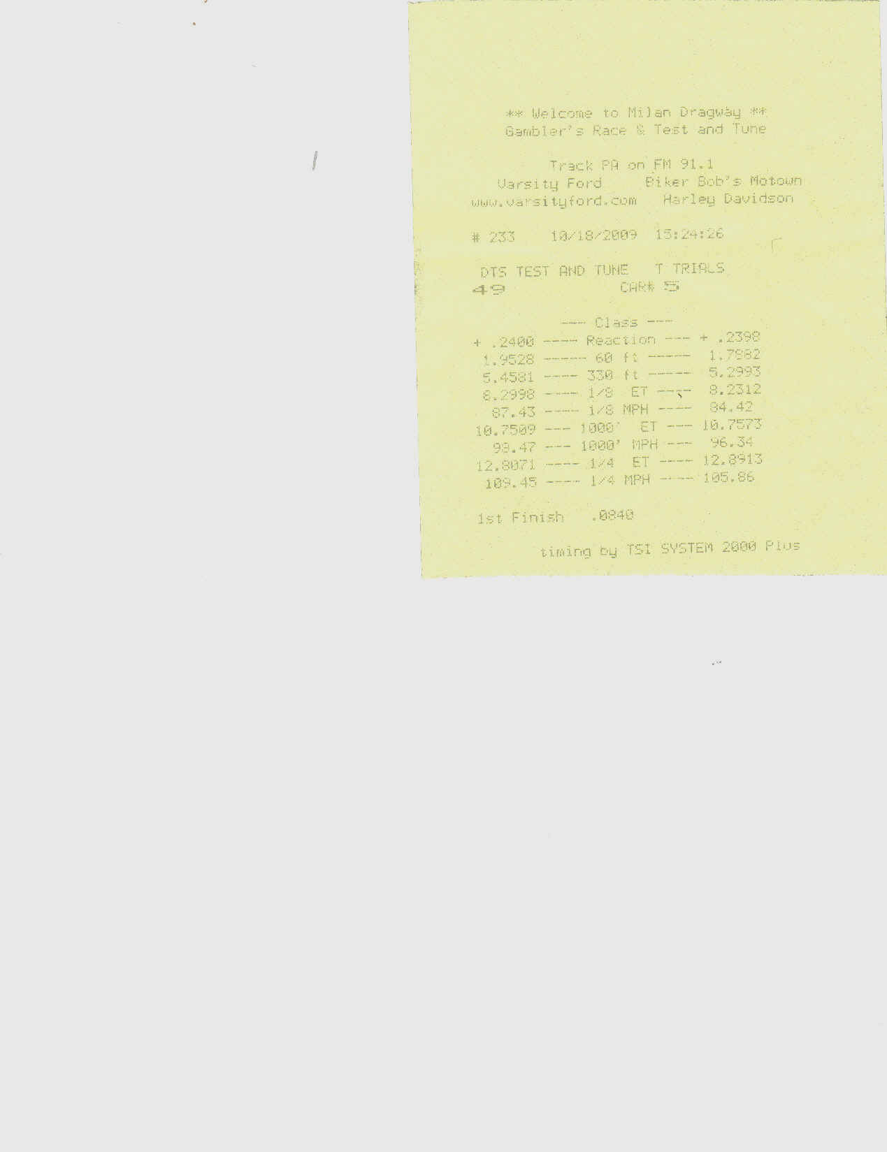1995  Ford Thunderbird Super Coupe Timeslip Scan