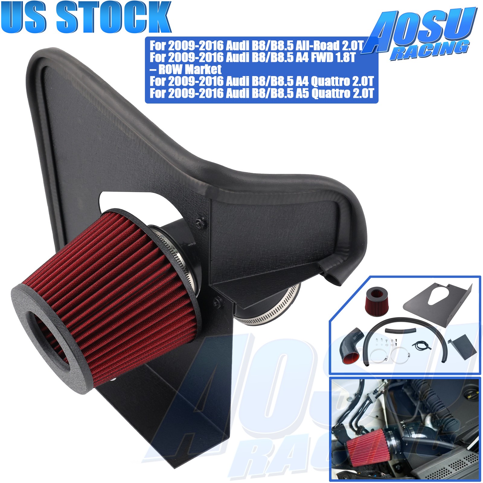 For 2009-16 Audi B8/B8.5 A4 A5 Quattro 2.0T A4 FWD 1.8T Cold Air Intake + Filter