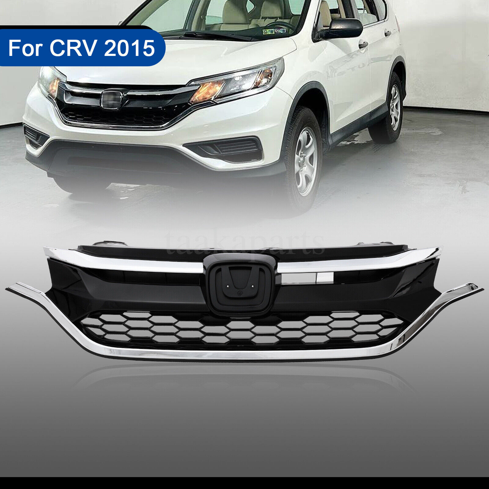 For 2015 2016 Honda CRV CR-V Front Bumper Hood honeycomb Grille Grill Chrome