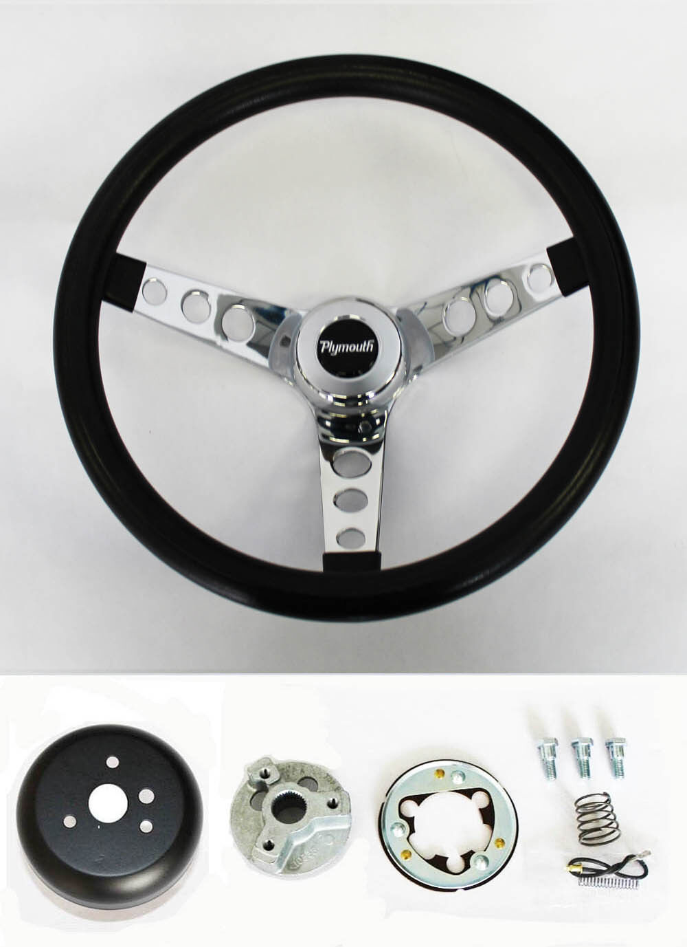 1968-69 Road Runner Barracuda Cuda Fury Black & Chrome Steering Wheel 14 1/2