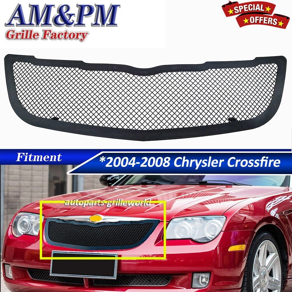 Fits 2004-2008 Chrysler Crossfire Mesh Grille Stainless Grill Front Upper Black