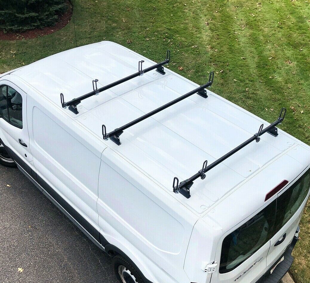 Heavy Duty 3 Bar GFY ladder roof rack Fits: Transit Cargo Van Low Roof (black)