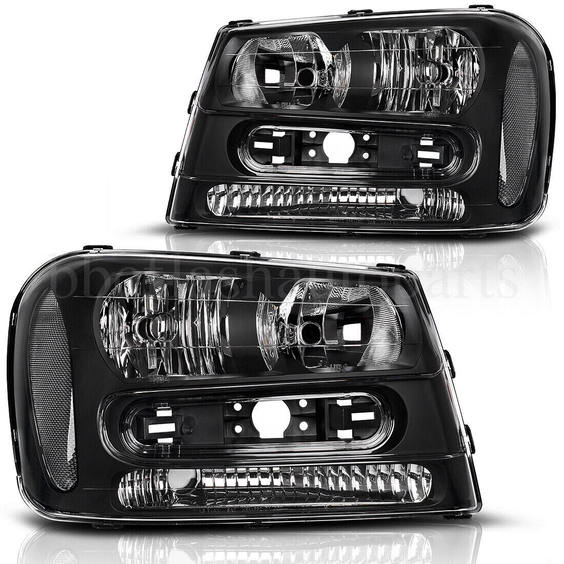 Pair Headlights For 2002-2009 TrailBlazer Clear Lens Black Housing Headlamps