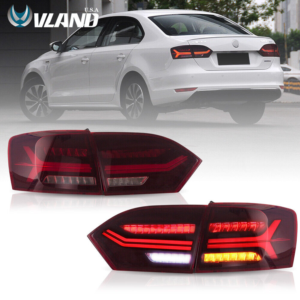 VLAND LED Taillights For 2011-2014 Volkswagen Jetta VW Jetta Red Lens Rear Lamps