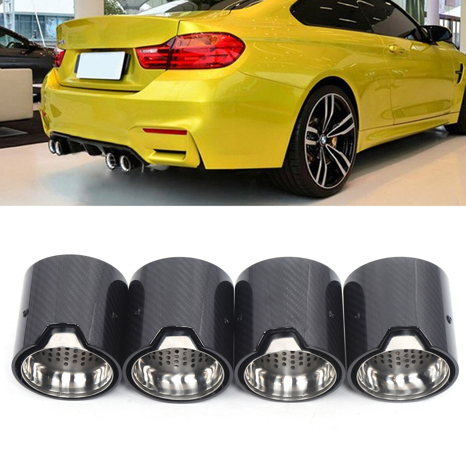 4Pcs Glossy Real Carbon Fiber Exhaust Tip For BMW M2 M3 Performance