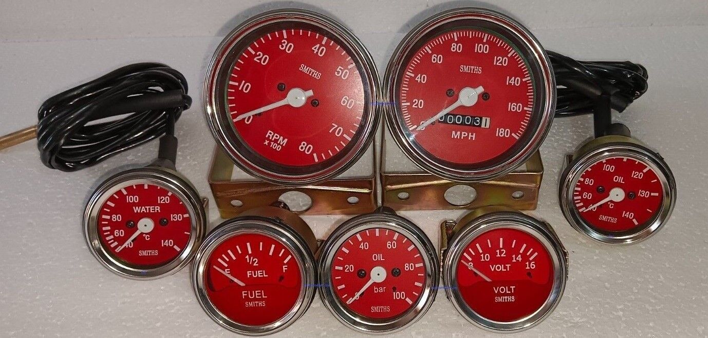 Smiths Gauge Kit Temp+ Oil+ Fuel+ Volt +Oil Temp+Speedo+Tacho 85 mm