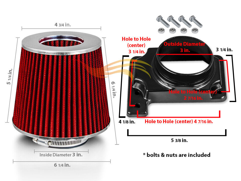 Mass Air Flow Sensor Intake Adapter + RED Filter For 96-05 Eclipse Spyder