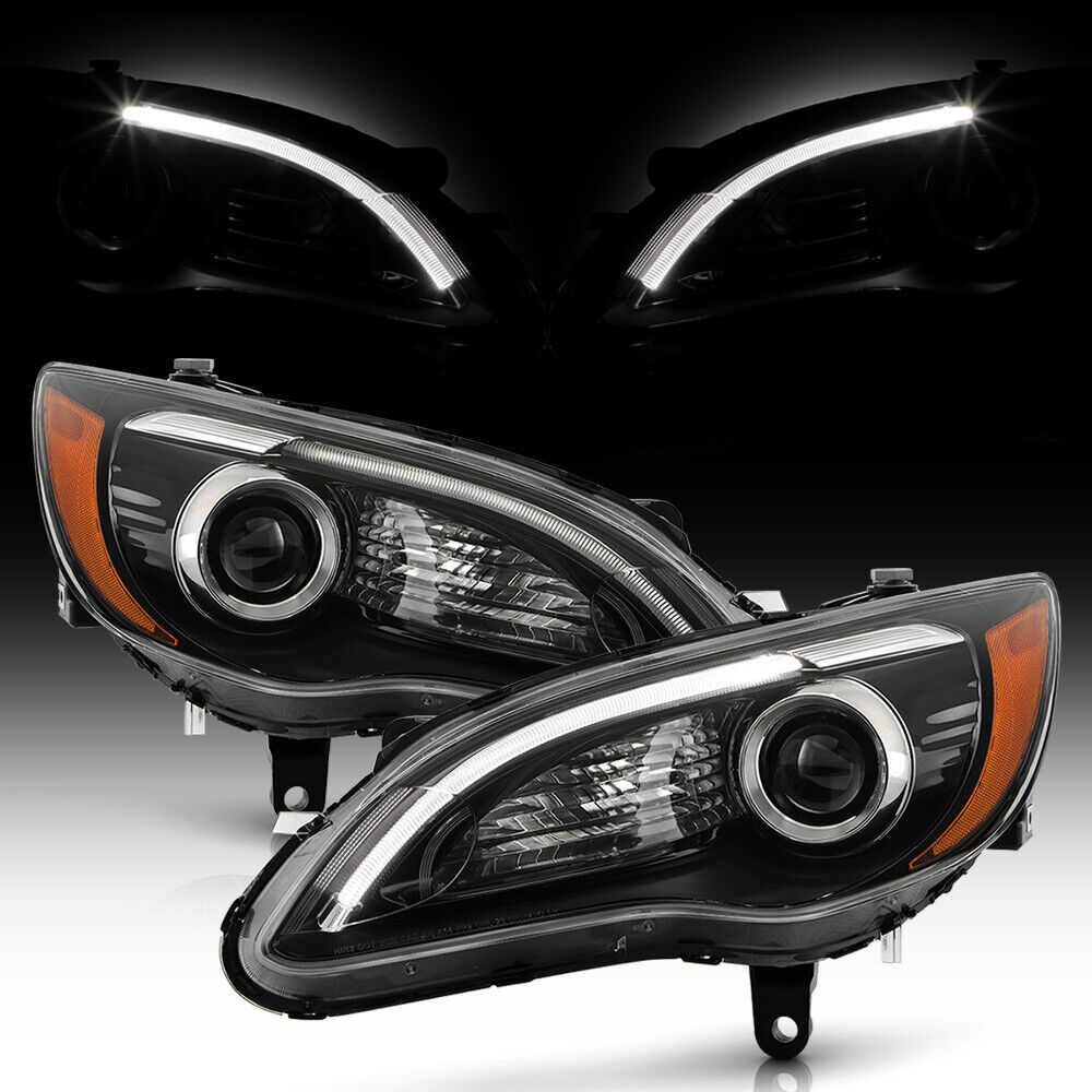For 2011-2014 Chrysler 200 w/LED DRL Black Projector Headlights Pair Left+Right
