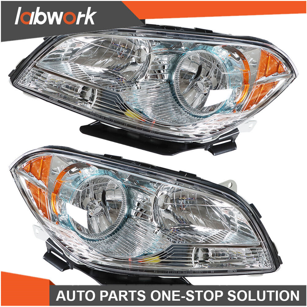 Labwork Headlights For 2008-12 Chevy Malibu Halogen Chrome Clear Left+Right Side