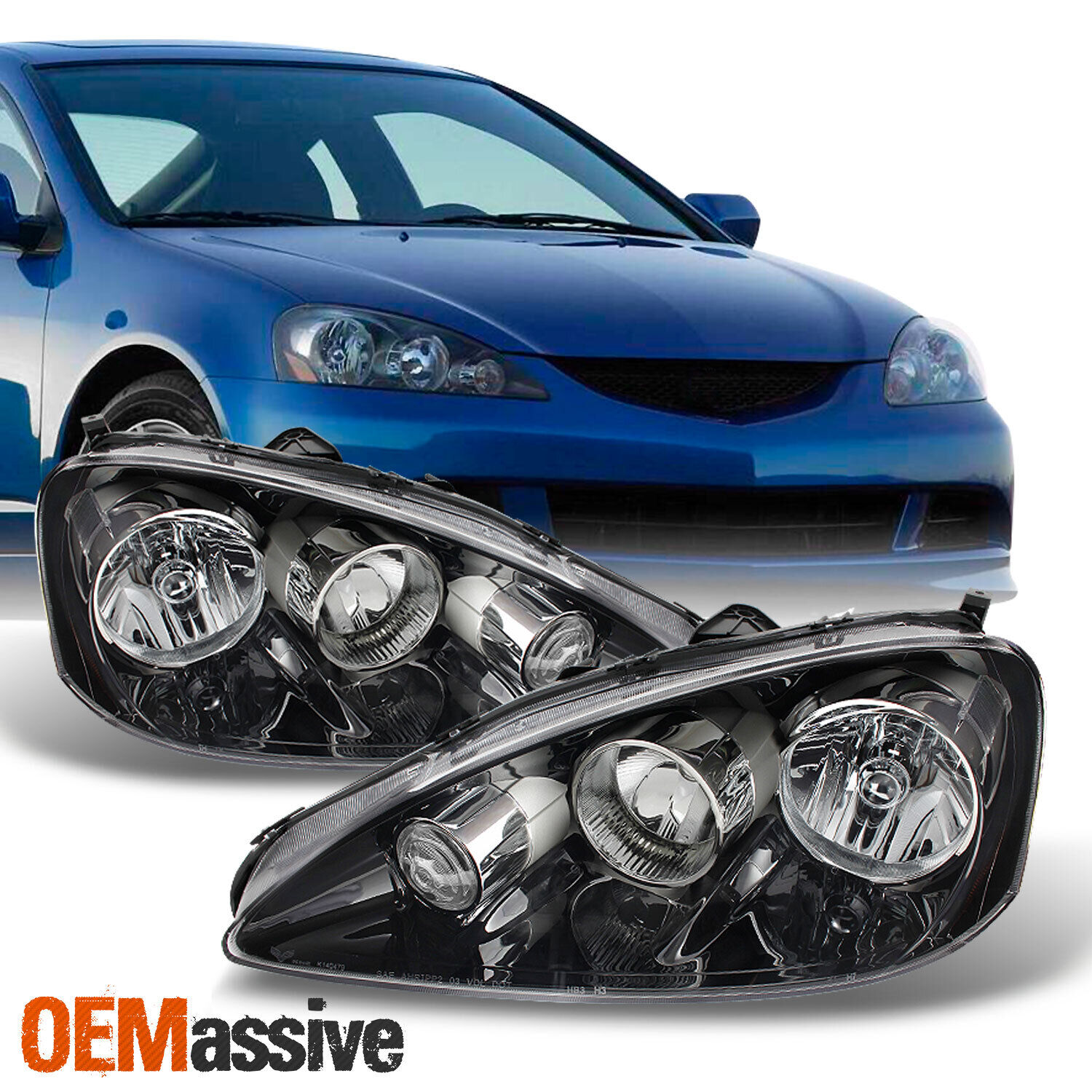 Fit 2005-2006 RSX Integra DC5 Black Clear Headlights Front Lamp Replacement Pair