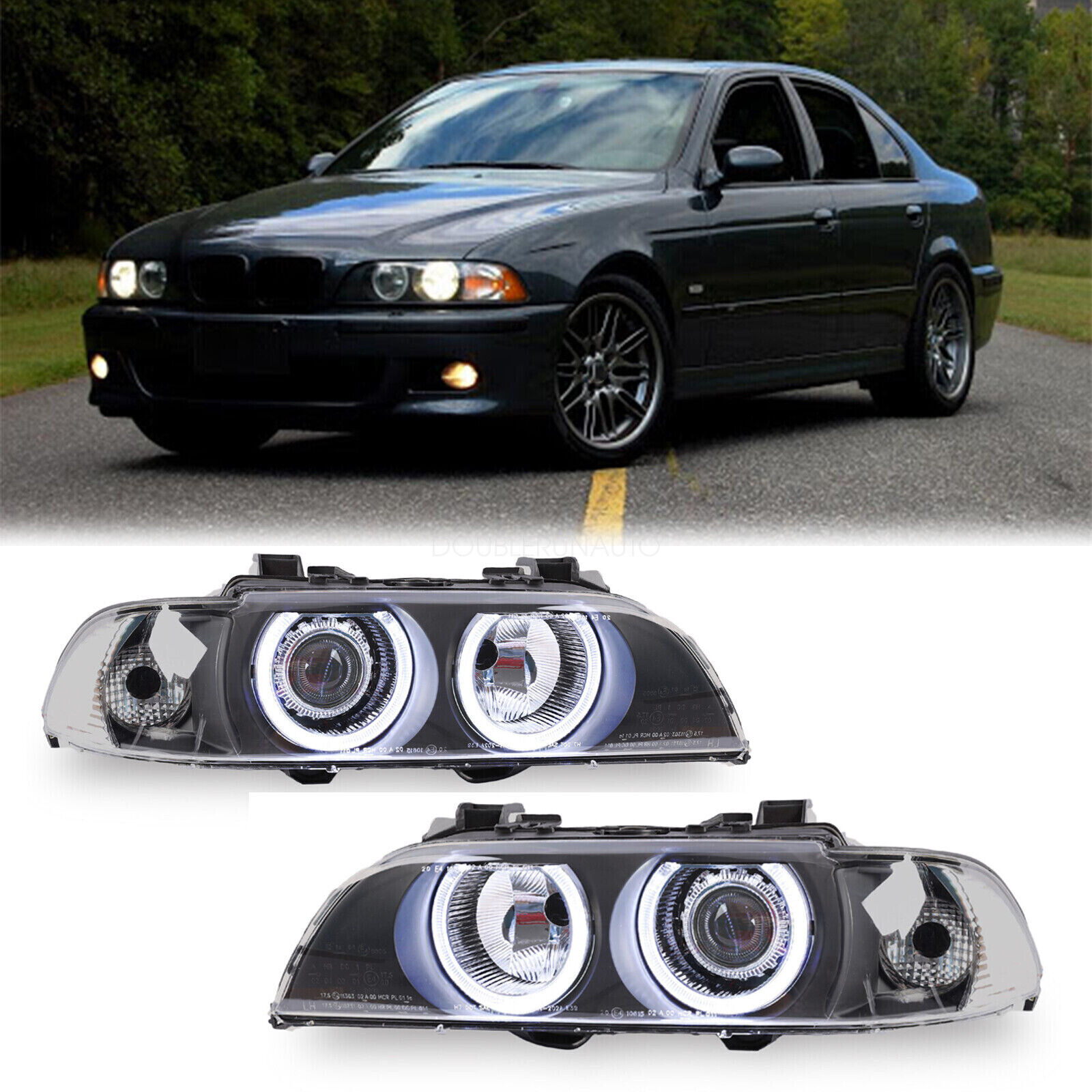 LED Halo Projector Black Headlights For BMW E39 525I 528I 530I M5 1996-2003