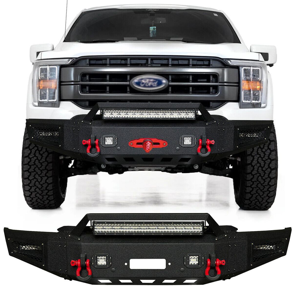 Vijay For 2021-2023 Ford F150 Front or Rear Bumper w/Winch Plate&LED Lights