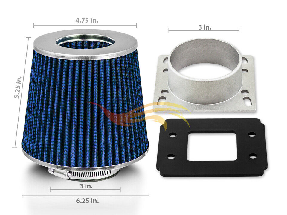 BLUE Dry Filter+AIR INTAKE MAF Adapter Kit For Ford 92-03 Ranger 2.3L 2.5L 3.0L