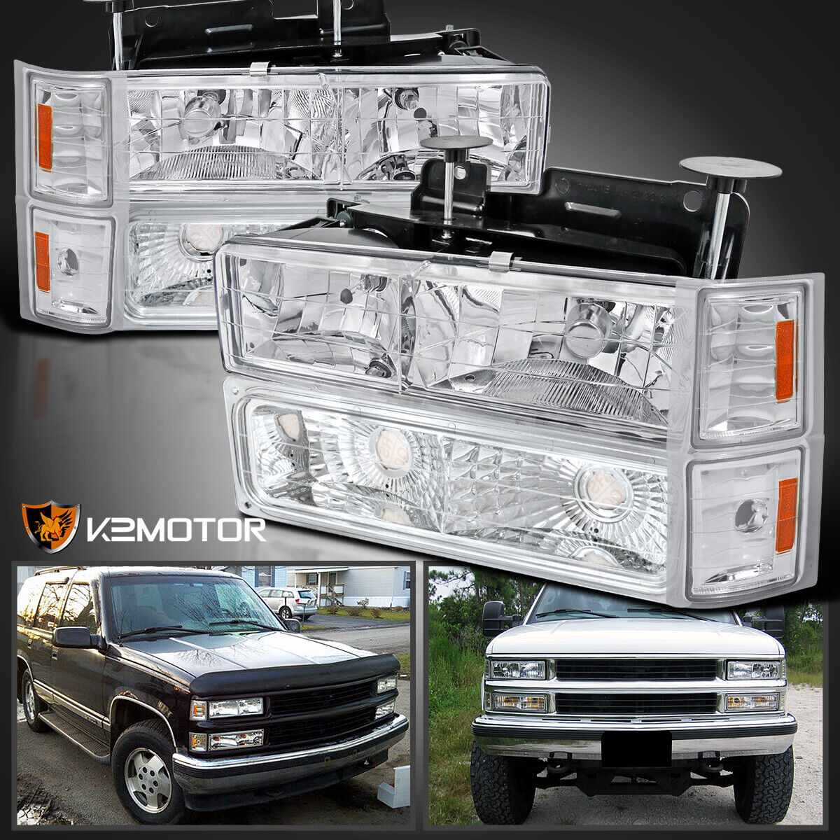 Fits 94-98 Chevy C10 C/K 1500 2500 Tahoe Suburban Headlights+Corner+Bumper Lamps