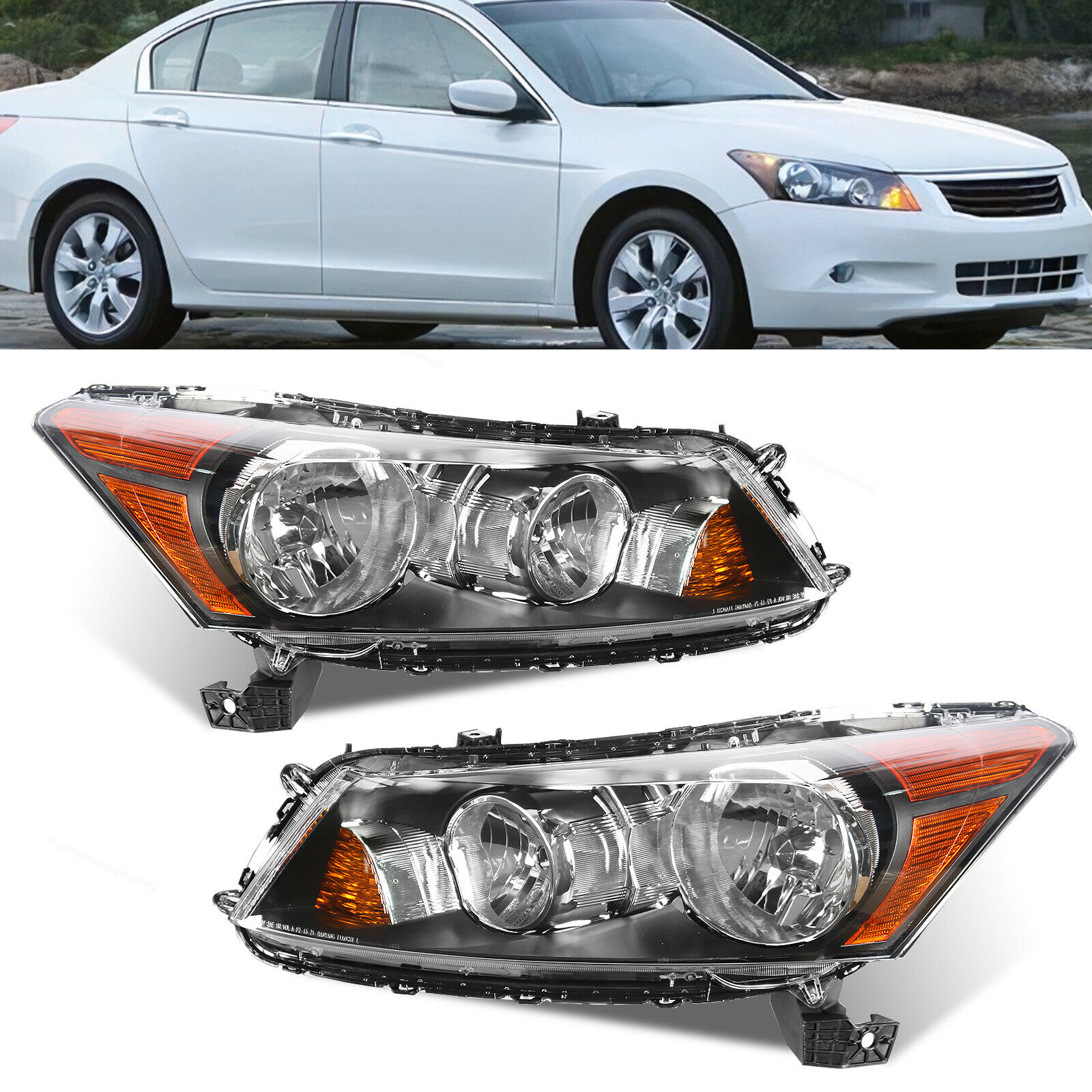 Headlights Headlamps For 2008-2012 Honda Accord Sedan  Amber Corner LH+RH Side