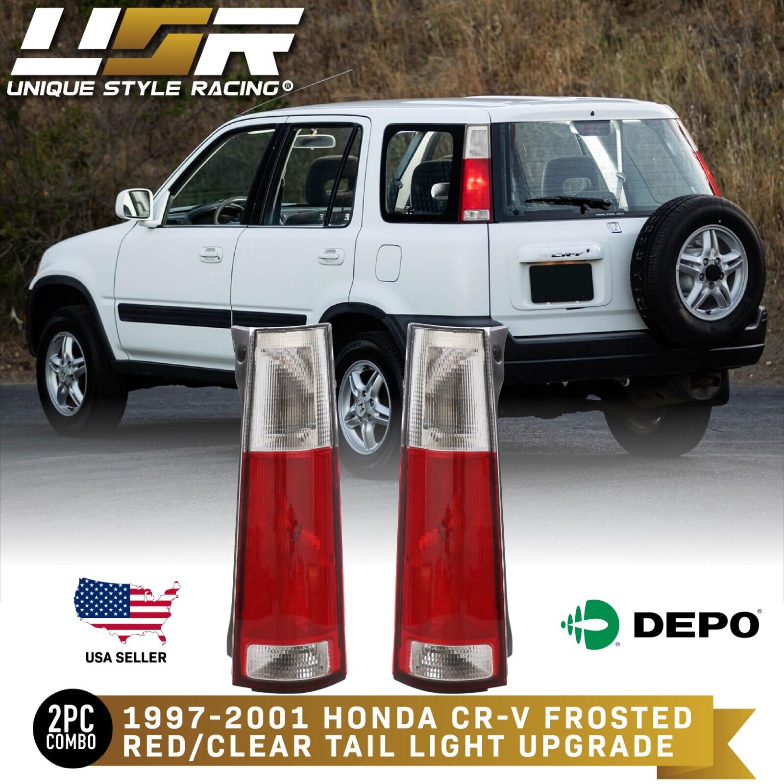 DEPO JDM LOOK Red/Clear Rear Tail Lights Pair For 97 98 99 00 01 HONDA CRV CR-V