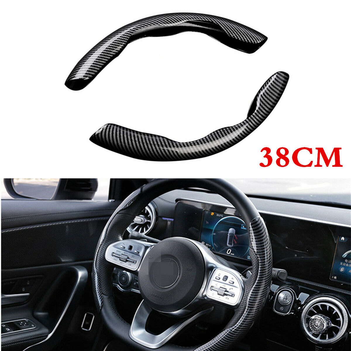 2x Steering Wheel Booster Cover Built-in Decrease Stress Button Fit For 38CM Car