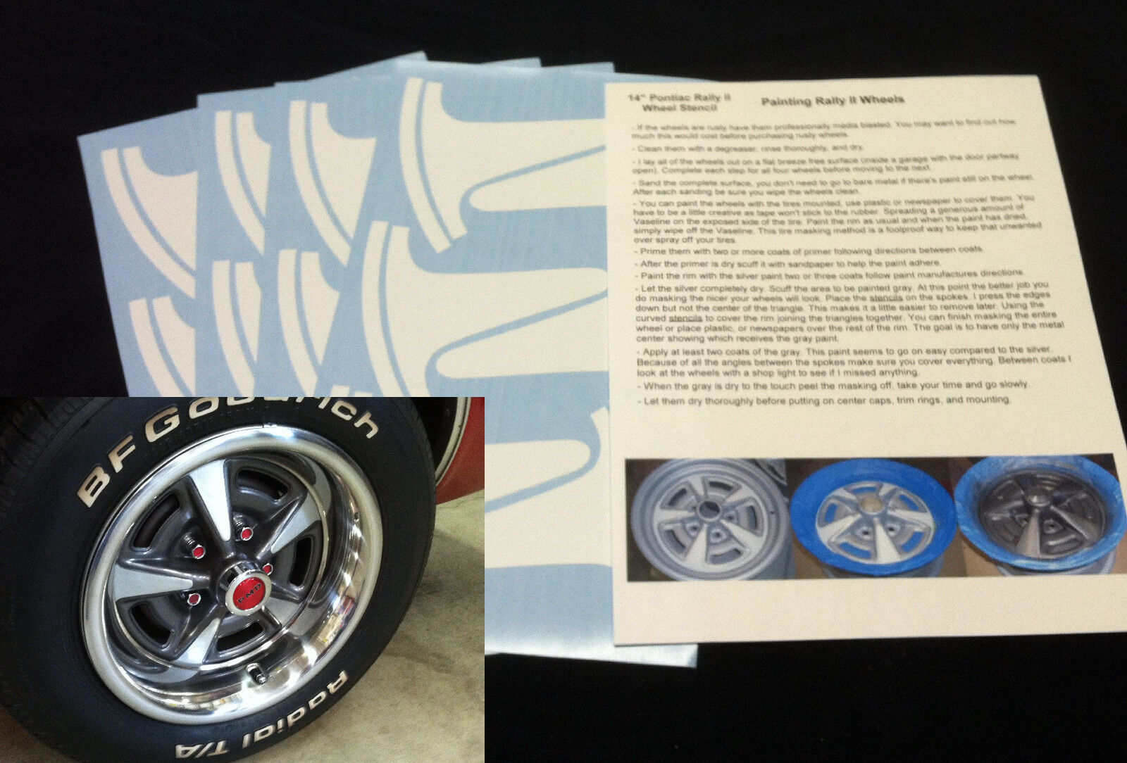 Pontiac Firebird Rally II Wheel Paint Mask Stencil Kit for 14” rim