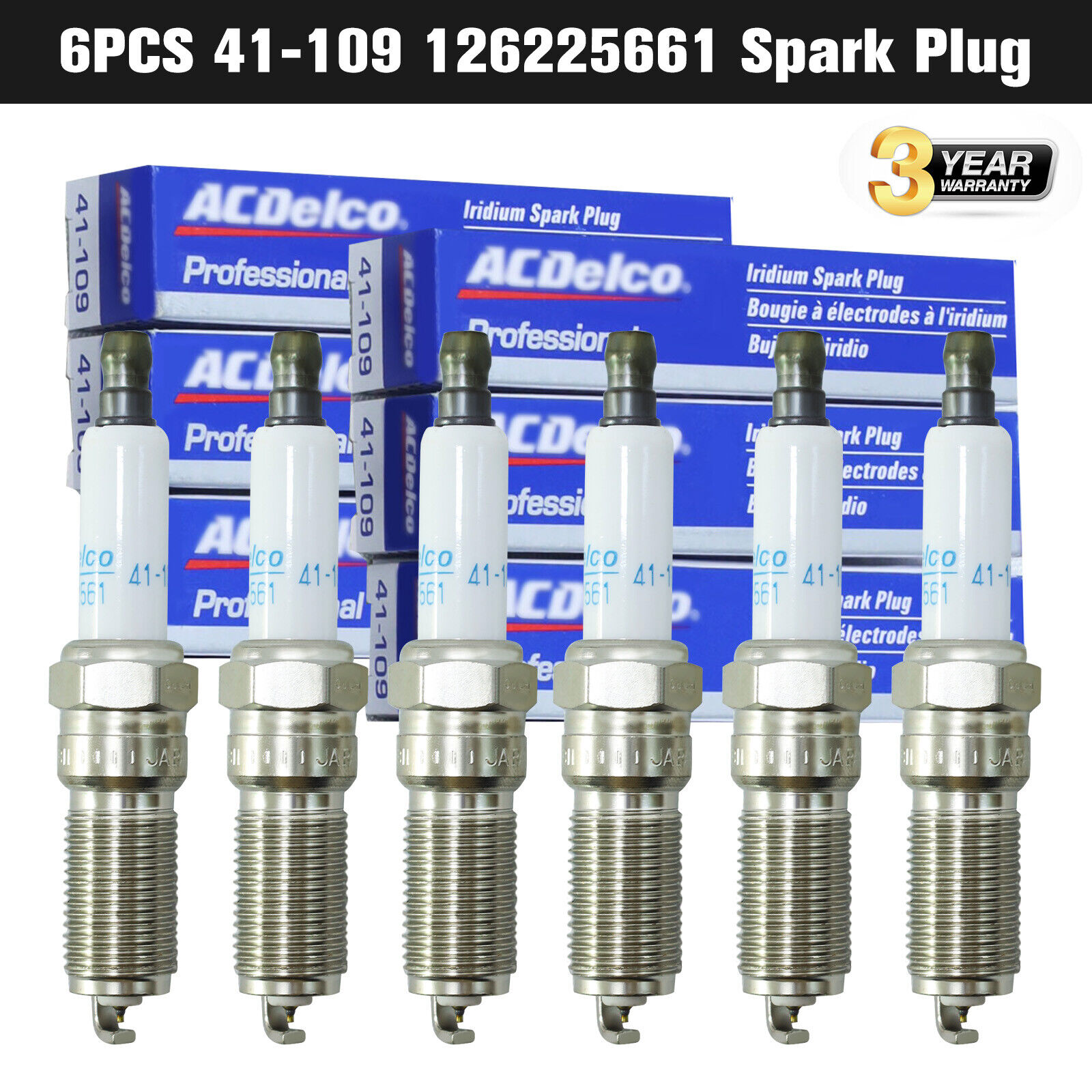 6Pcs Spark Plugs 41-109 Iridium 12622561 For Buick Cadillac Chevrolet GMC
