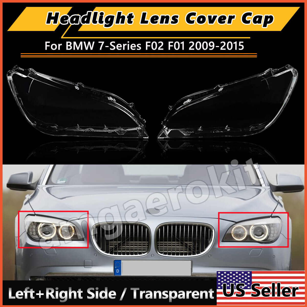 2pcs Headlight Lens Cover For 2009-15 BMW F02 F01 740Li 750i 750Li 760i 7 Series