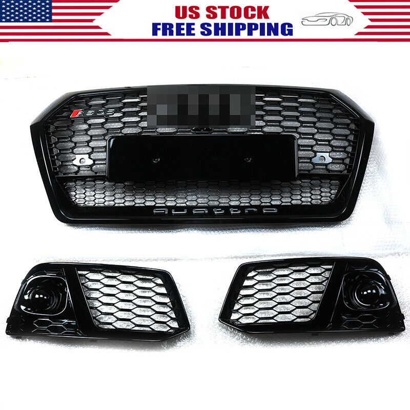 RSQ5 Front Honeycomb Mesh Grill + Fog Lamp Grilles For Audi Q5 SQ5 2018 2019