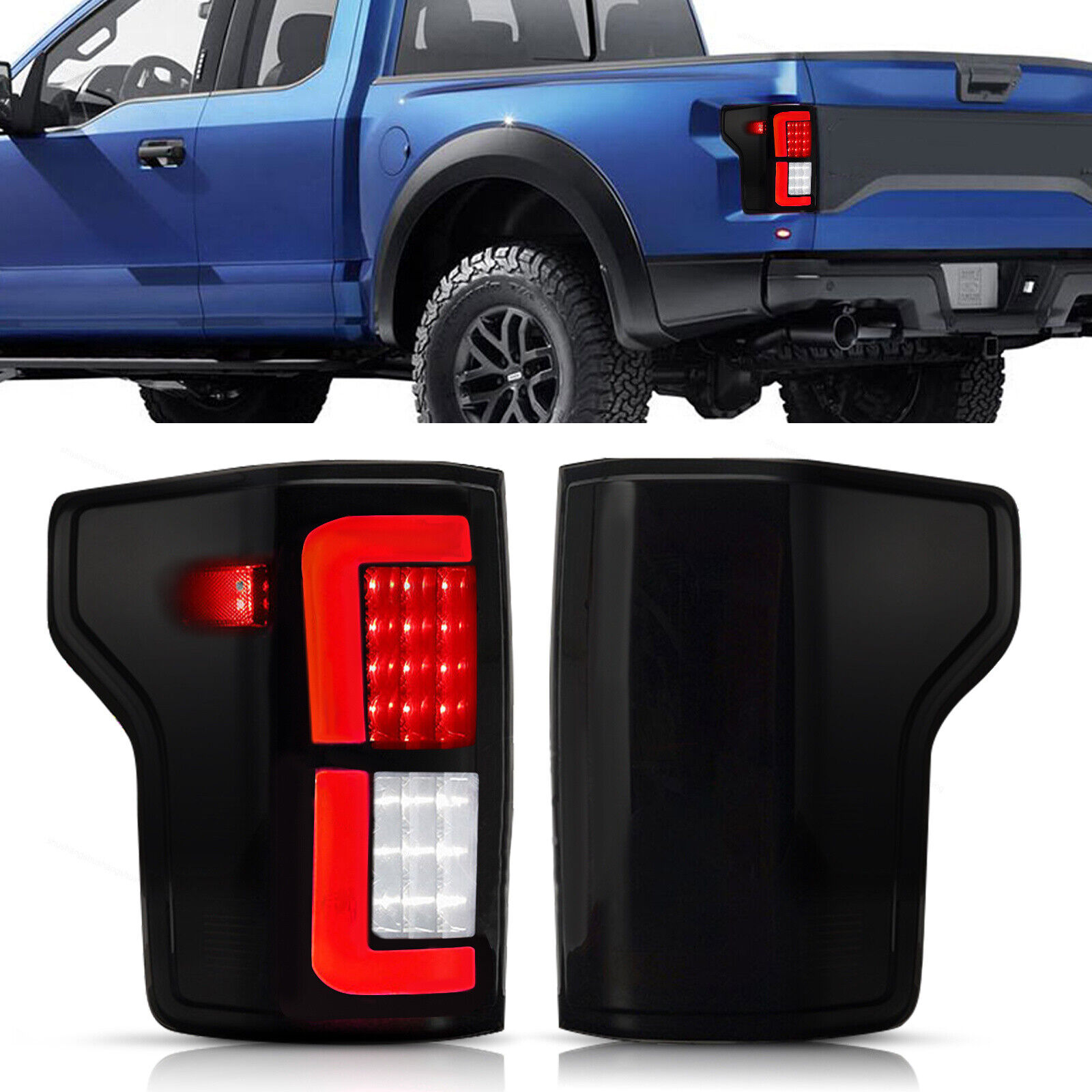 Fit for 2015-2020 Ford F150 F-150 Black Housing Smoke Lens LED Tail Lights