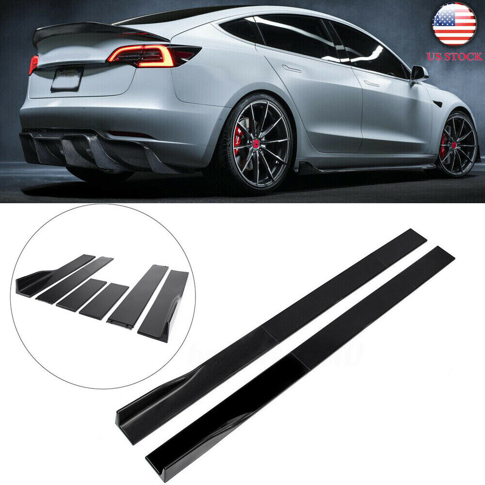 78.7\'\' Gloss Black Side Skirt Extension Rocker Panel For Tesla Model 3 2017-2021
