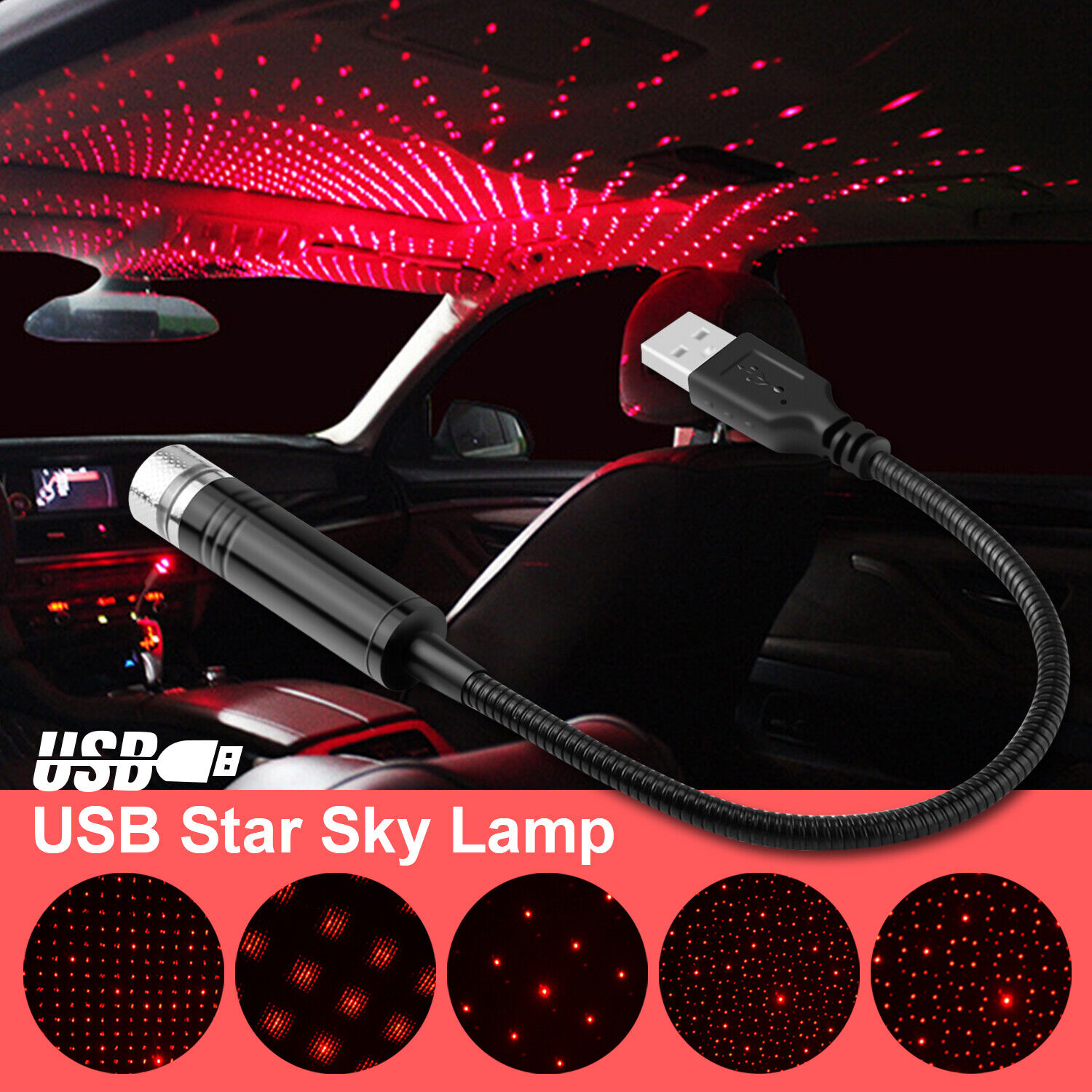 USB Car Interior Roof LED Star Atmosphere Starry Sky Night Light Projector Lamp