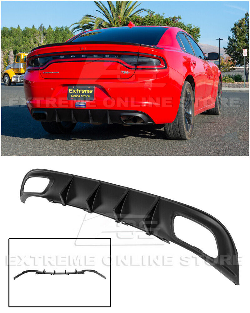 EOS For 15-Up Dodge Charger Base | SRT Style Rear Bumper Dual Exhaust Diffuser