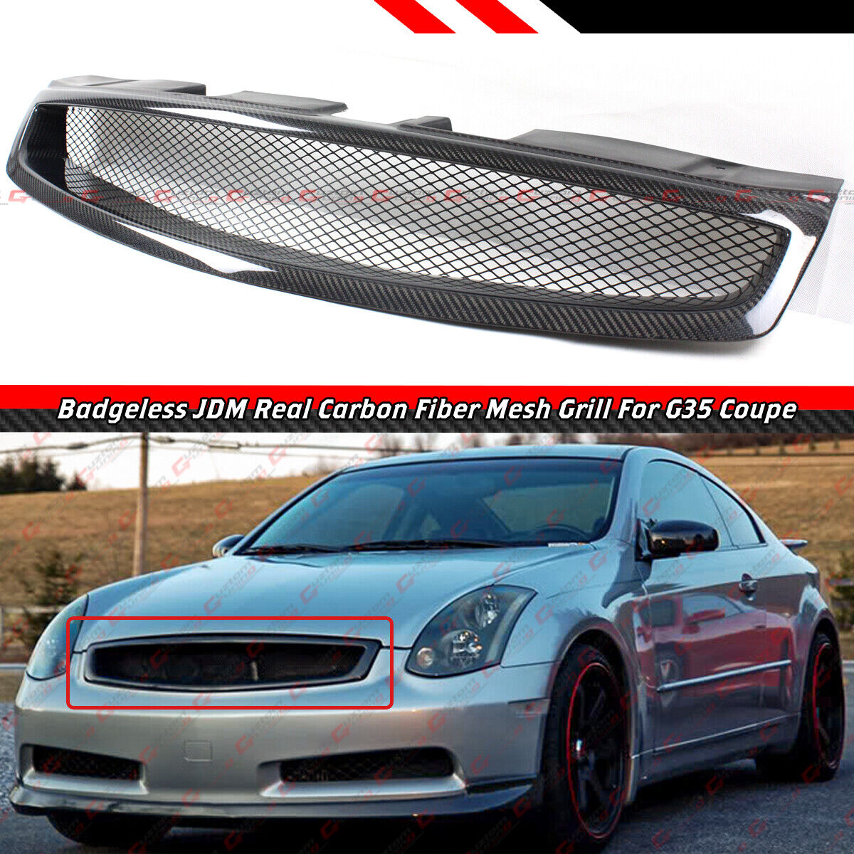 FOR 2003-07 INFINITI G35 2DR COUPE V35 REAL CARBON FIBER FRONT MESH GRILL GRILLE