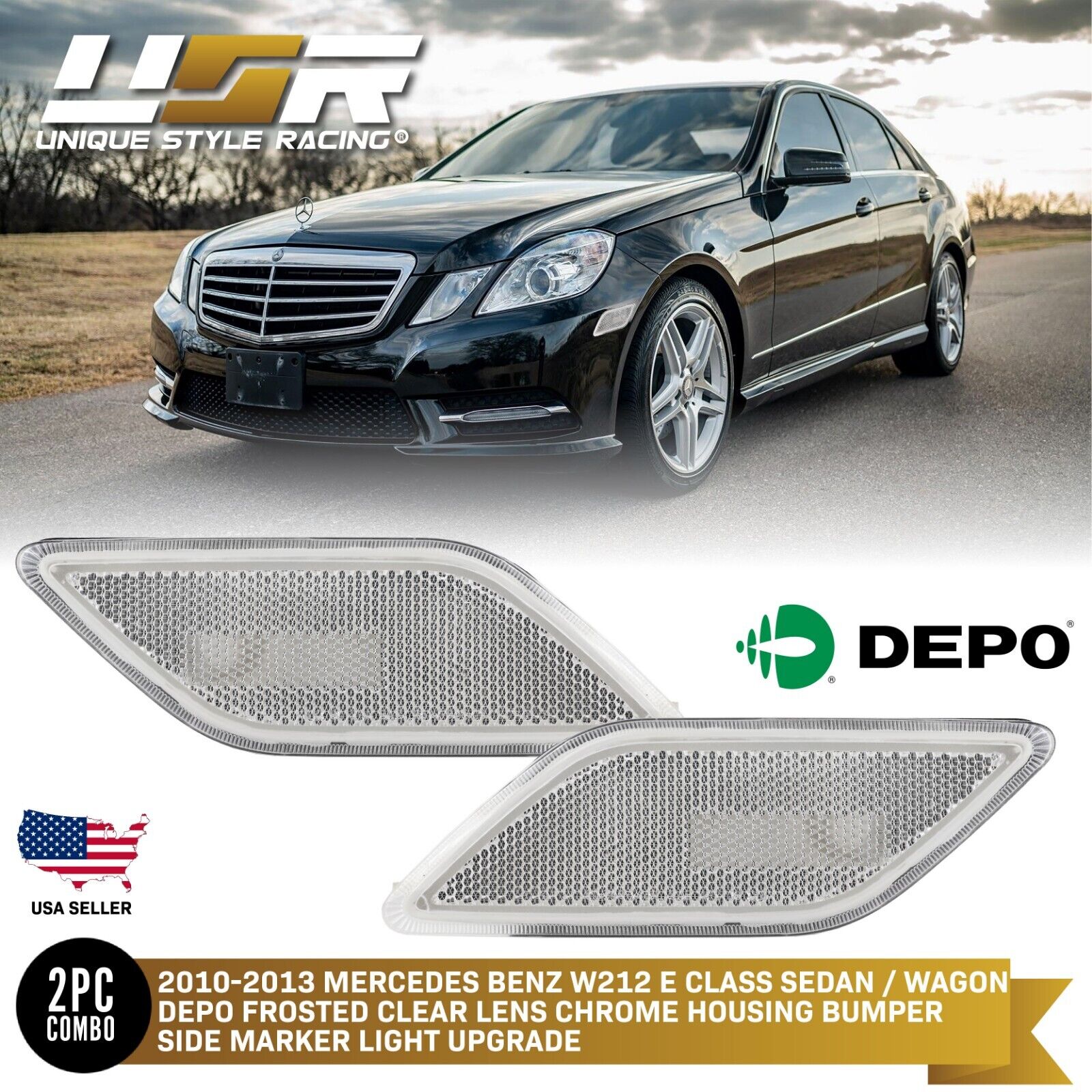 DEPO Clear Bumper Side Marker Light For 10-13 Mercedes Benz W212 E Class 4D / 5D