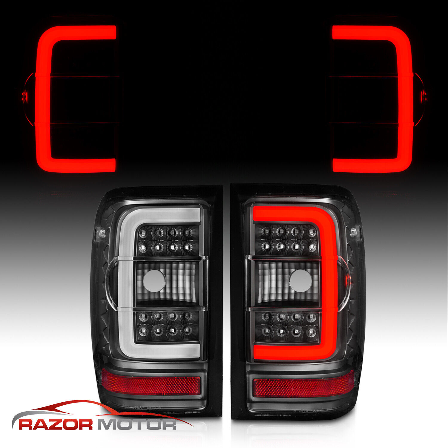 [LED C Light Bar] 2001-2011 Ford Ranger Black Housing LED Tail Lights