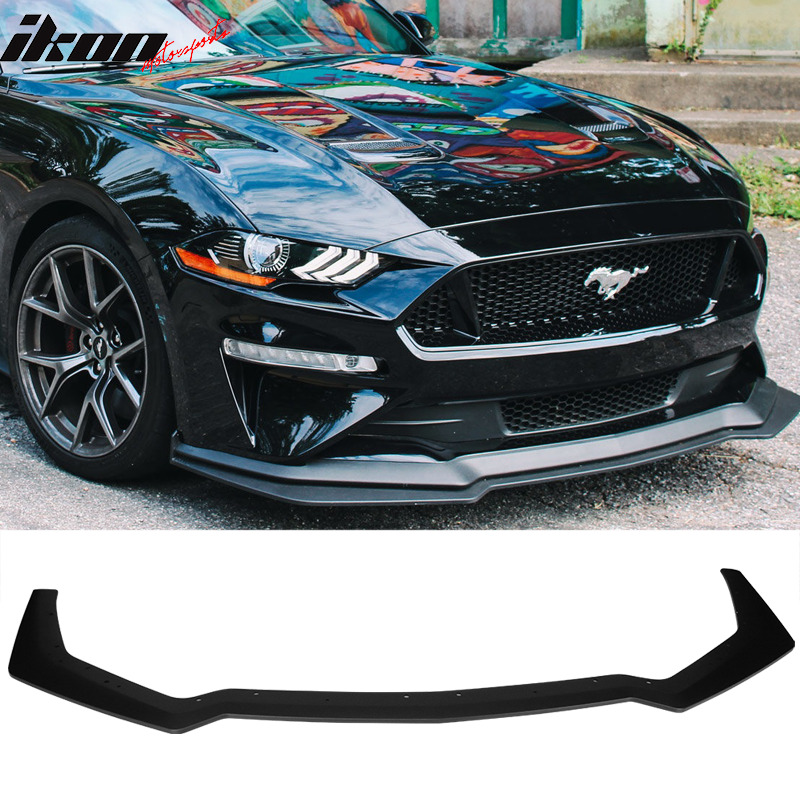 Fits 18-23 Ford Mustang GT Style Front Bumper Lip Spoiler Kit Unpainted Black PP